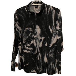 Jamie Sadock Black and White Abstract Sunsense Half-Zip Top Size Large